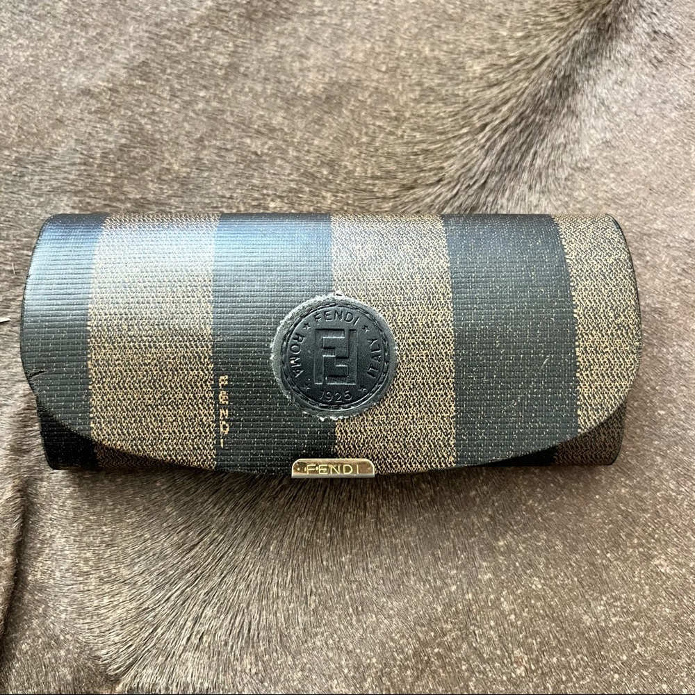 Fendi Black and Gold Striped Glasses Case